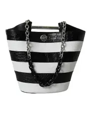 Balenciaga Women Black Tote Bag 100% Leather Crocodile Skin Chain Strap Handbag