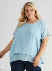 Autograph Top Tunic Shirt Blouse Plus Size 26 Short Sleeve Blue Layered RP$80