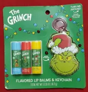 The Grinch Flavored Lip Balms & Keychain Chapstick Christmas NEW