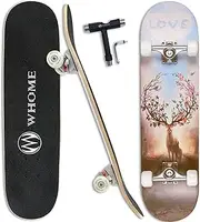 [WHOME] 31 Inch Double Kick Concave Skateboard Complete Maple Deck PU Wheels ABEC-9 Bearings for Youths Adults Kids Includes T-Tool