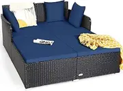 HAPPYGRILL Patio Rattan Daybed Outdoor Loveseat Sofa Set with Padded Cushion Pillows and Sturdy Aluminum Foot Wicker Patio Furniture for Garden Porch Poolside