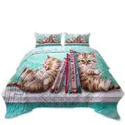 Funny Cute Cats Designs Books and Kittens Coverlet