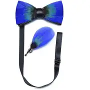 Feather Bow Tie Peacock Pre-tied Bow tie Brooch Sets Tuxedo Banquet Necktie Blue