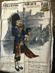 Vtg Screen Print Linen LAMONT Tea Towel Royal Scots Dragoon Guards Amazing Grace