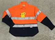 Ladies Work Shirt Size 14, 16, 18 REFLECTIVE TAPE Orange Navy BISLEY