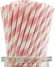 Candy Pink and White Striped Paper Drinking Straws, 7.75 Inches - Pack of 100 Pink Striped Straw Cake Pop Straws for Valentine Wedding Birthday Party