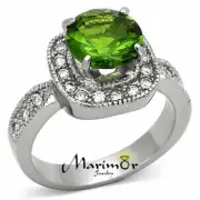3 Ct Round Cut Peridot Color Cz Stainless Steel Halo Engagement Ring Size 5-10