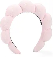 Skin Care Headband for Washing Face,Non-slip Face Wash Headband Sponge Terry Towel Cloth Fabric Bubble Makeup Skincare Headbands for Women Makeup Removal Spa Shower Hair Accessories (Pink, One Size)
