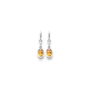 14k White Gold 7x5mm Oval Citrine Checker leverback Earrings