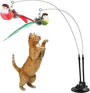 Cat Wand Toy | Wand Cat Toy - 2 in 1 Interactive Removable Two Simulated Chirping Bird Game for Agility Training Weight Management Pet Birthday Solo Play