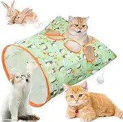 Cat Interactive Play Tunnel, Collapsible Diamond Pattern Bag with Plush Ball and Mouse Toy, Foldable