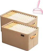Pickelect Cation Multi-Functional Folding Wardrobe, Pickelect Storage Boxes, Jeans Organizer for Closet, Ultra Space Clothes Drawer Organizer Closet with Handle (2pcs-Khaki,48 * 28 * 25CM)