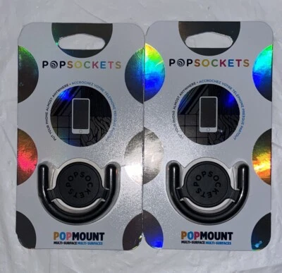 2-PopSockets PopMount: Multi-Surface Mount - PopSockets PopGrip - Black NEW