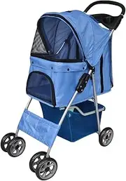 Pet Stroller Travel Carrier Blue Folding