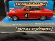 SCALEXTRIC FORD CORTINA MK1 DPR W/LIGHTS ALAN MANN LIVERY 1/32 SCALE SLOT CAR C3