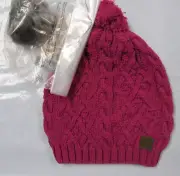 Girl's Tilley Cable Knit Toque Hat Interchangeable Poms Fuchsia One Size