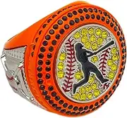 Discount Sports Rings, Softball Batter FINALIST RING — Player Award, assorted colors and gemstones (Orange), Non-Precious Metal, Quartzite