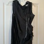 New Zara $169 Linen Organza Silk Maxi Black Ruffle Dress Small 2486/802