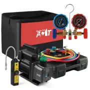 PB Motor TECH 4.5CFM 1/3HP Vacuum Pump with 3-Way AC Manifold Gauge Set for R...