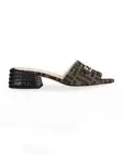 Trendy! New FENDI FF 35mm Fabric & Croc-Embossed Leather Slide Mules Brown 36EU