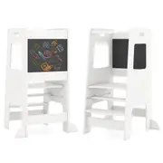 Giantex Wooden Kitchen Stool Helper w/Activity Chalkboard & Adjustable Height White