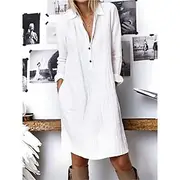 Women's White Yellow Navy Blue Summer Spring Midi Dress White Dress Shirt Dress Cotton Linen Dress Basic Modern Daily Weekend Loose Fit Plain Shirt Collar