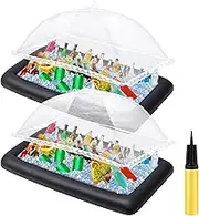 Leitee Inflatable Serving Bar Kit Includes Salad Buffet Tray with Drain Plug Mesh Food Cover Food Drink Containers and Inflator for Ice Supplies Party Camping Summer Picnic (Black,5 Pcs)