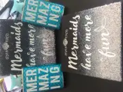 Lot Mermazing Flasks Aqua Blue White 5oz Mermaids have more fun wall art sparkle