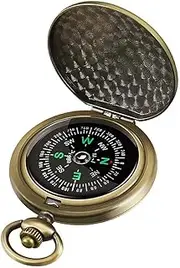 Retro Compass, Portable Vintage Survival Compass Navigation Fluorescent Glow Gear Waterproof Compass Outdoor for Camping Hiking Riding