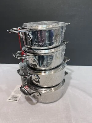 (4) All-Clad Stainless Steel Mini Cocotte 1/2 Qt Saucepan & Lid Single Serve NWT