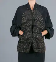 Ann Demeulemeester Jacket Evergreen Zip Front Top Black SIlk Bronze NWT $2430 36
