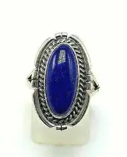 Navajo Handmade Lapis Ring in Sterling Silver Size 7.5 by Augustine Largo