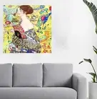 Gustav Klimt lady fan, framed canvas, print painting art deco vintage (24"x24")
