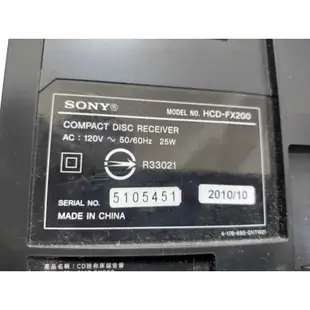 湛黑美型 音質佳 sony hcd-fx200 床頭音響 USB正常 CD故障 FM AUX不明 當零件機 料件機