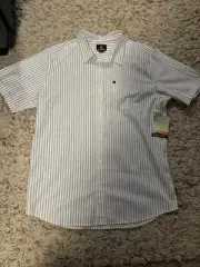Quicksilver Short Sleeve Button Up Shirt Mens 2XL White Stripped