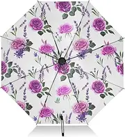 [RPLIFE] Compact Umbrella, Windproof Umbrella, Automatic Open/close, Compact Size for Women Backpacks/Handbags, Lavender Purple Roses