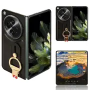 For OnePlus Open Back Cover PU Leather+PC Bottle Opener Ring Phone Cover