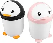 Homoyoyo 2pcs Mini Desk Waste Bin Adorable Penguin-Shaped Trash Can Plastic Desktop Garbage Organizer for Office Home Car