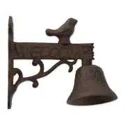 COUNTRY HOME GARDEN DECOR WALL MOUNTED CAST IRON BELL BIRD WELCOME SIGN