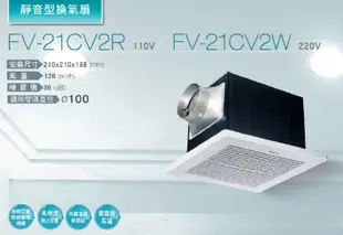 舒適家 國際牌 Panasonic FV-21CV2R FV-21CV2W 靜音型換氣扇