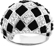 [JewelryWeb] 925 Sterling Silver Rhodium Plated Checkerboard Ring Black Clear Band Style-Ring for Women