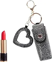 [POTUS] Lipstick Keychain Holder with Mirror Chapstick Holder Keychain Lipstick Organizer Keychain Leather Diamond Lip Gloss Bag Portable Lipstick Case Lip Balms Holder