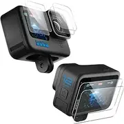 [T Tersely] [6PCS] Screen Protector for GoPro Hero 12/11/10/9 Black, 9H Tempered Glass Back Screen Protector + Glass Camera Lens Protector + Glass Front Screen Protector - 2 Pack