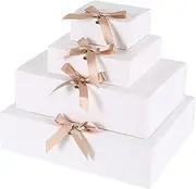 10 Pack Gift Boxes with Ribbon, 27x20x8cm White Kraft Paper Boxes, Foldable Square Gift Wrap Boxes Bulk Presents Package Boxes for Gifts, Crafting, Candy, Party Favors