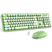 Wireless Keyboard and Mouse Combo, Retro Green 2.4GHz Full Size Colorful Keyb...