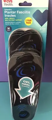 CVS Men’s insoles for shoes/Plantar Fasciitis (M) 2 Pair Gel Heel Chusion Black