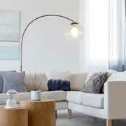 Oriel Lighting OVER Large Arc Floor Lamp with Acrylic Shade Antique Brass