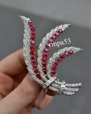 Burmese Syn Ruby Evening Party Wear Flower Women's Handcrafted Brooch Pin 925 SS