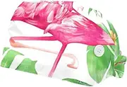 [WOSHJIUK] Working Hat 2 Pack Scrub Caps for Women,Pink Flamingo with Green Palm,Tie Back Cap Adjustable Scrub Hat