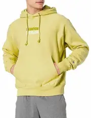 Champion Men's Relax-Fit Reverse Weave Logo Hoodie Lemon Glacier-Small